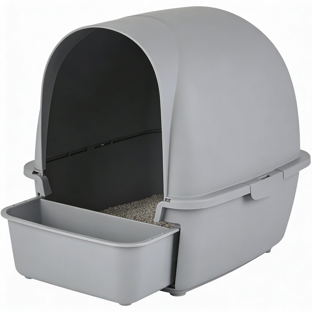 furpaw Open Cat Litter Box with High Side, Anti-Splashing Cats Litter Pan, Kitten Toilet with Litter Sifting Scoop, Semi-Enclosed Removable Kittens Litter Box, Easy to Clean, No Odor - Grey