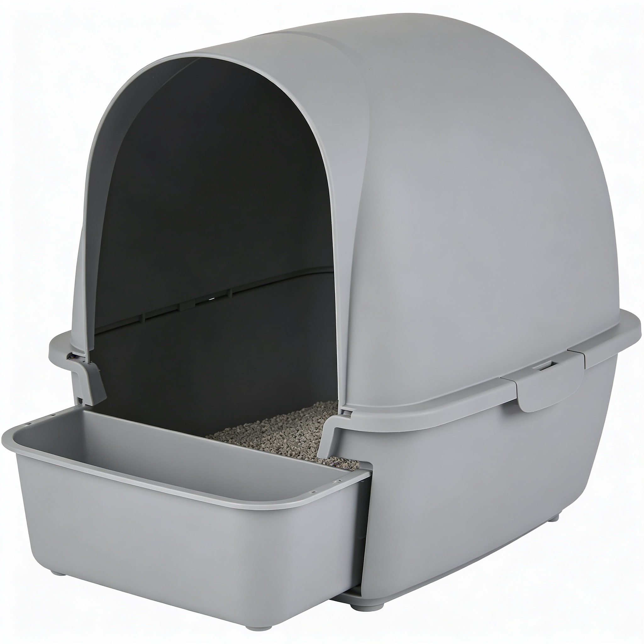 furpaw Open Cat Litter Box with High Side, Anti-Splashing Cats Litter Pan, Kitten Toilet with Litter Sifting Scoop, Semi-Enclosed Removable Kittens Litter Box, Easy to Clean, No Odor - Grey