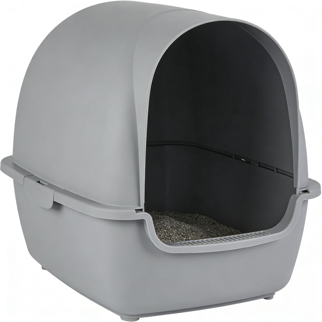 furpaw Open Cat Litter Box with High Side, Anti-Splashing Cats Litter Pan, Kitten Toilet with Litter Sifting Scoop, Semi-Enclosed Removable Kittens Litter Box, Easy to Clean, No Odor - Grey