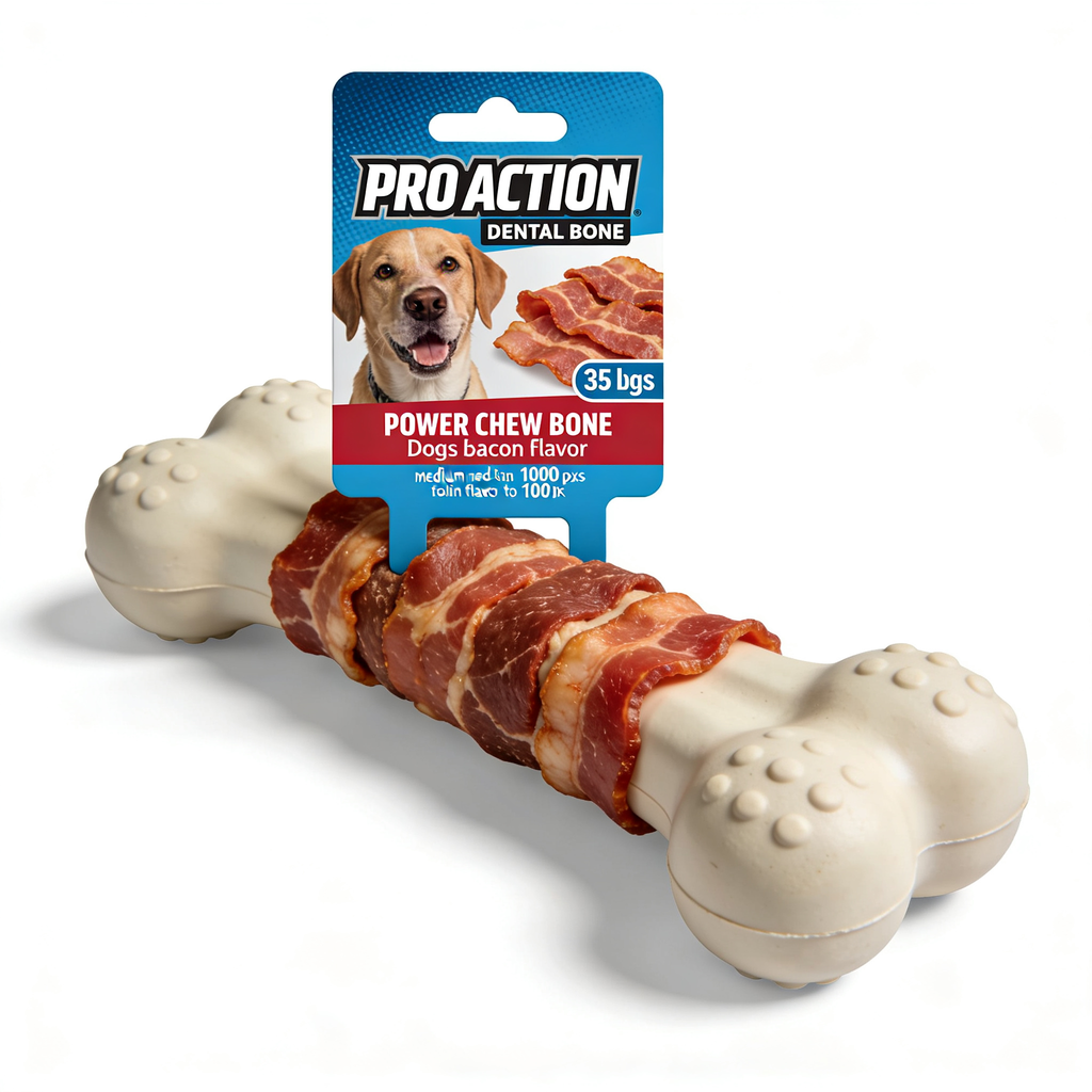 furpaw PRO Action Dental Bone Power Chew Toy for Dogs, Dog Toys for Aggressive Chewers, Bacon Flavor, Medium - Up to 35 lbs, 1 Count
